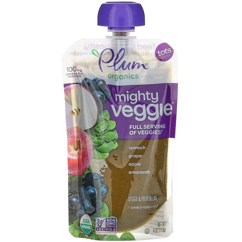 Plum s, Mighty Veggie, Spinach, Grape, Apple, Amaranth, 6 Pouches, 4 oz (113 g) Each