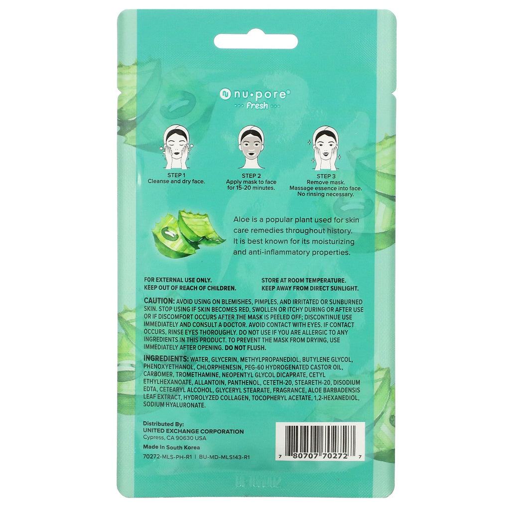 Nu-Pore, Beauty Booster Sheet Face Mask, Aloe Vera, 1 Sheet, 1.05 oz (29.7 g)