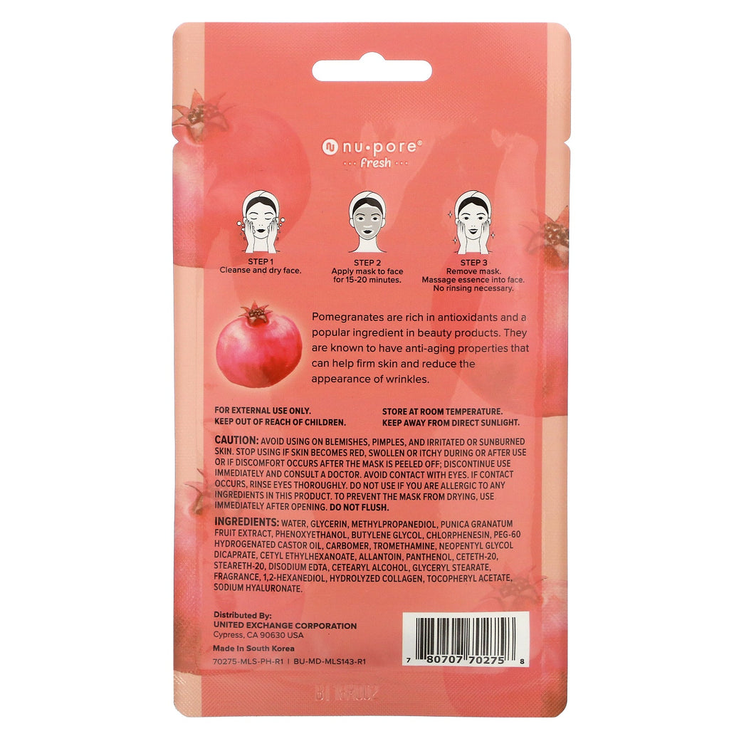 Nu-Pore, Best Self Forward Sheet Face Mask, Pomegranate, 1 Sheet, 1.05 oz (29.7 g)