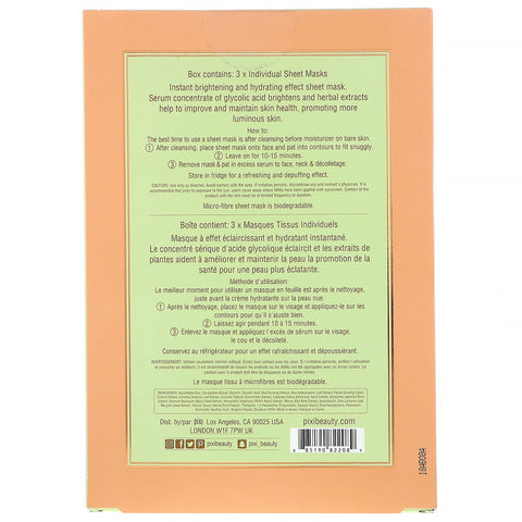 Pixi Beauty, Skintreats, Glow Glycolic Boost, Brightening Infusion Sheet Mask, 3 Sheets, 0.80 oz (23 g) Each