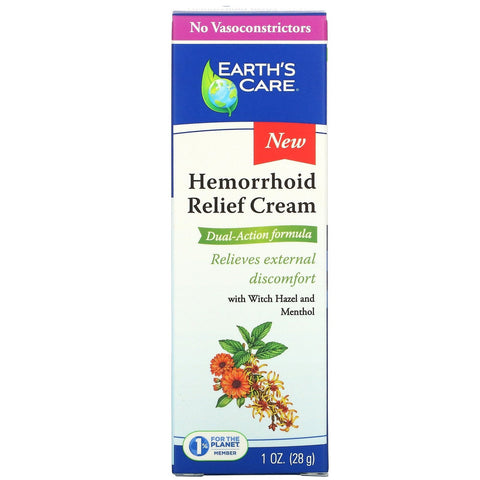 Earth's Care, Hemorrhoid Relief Cream, with Witch Hazel and Menthol, 1 oz (28 g)