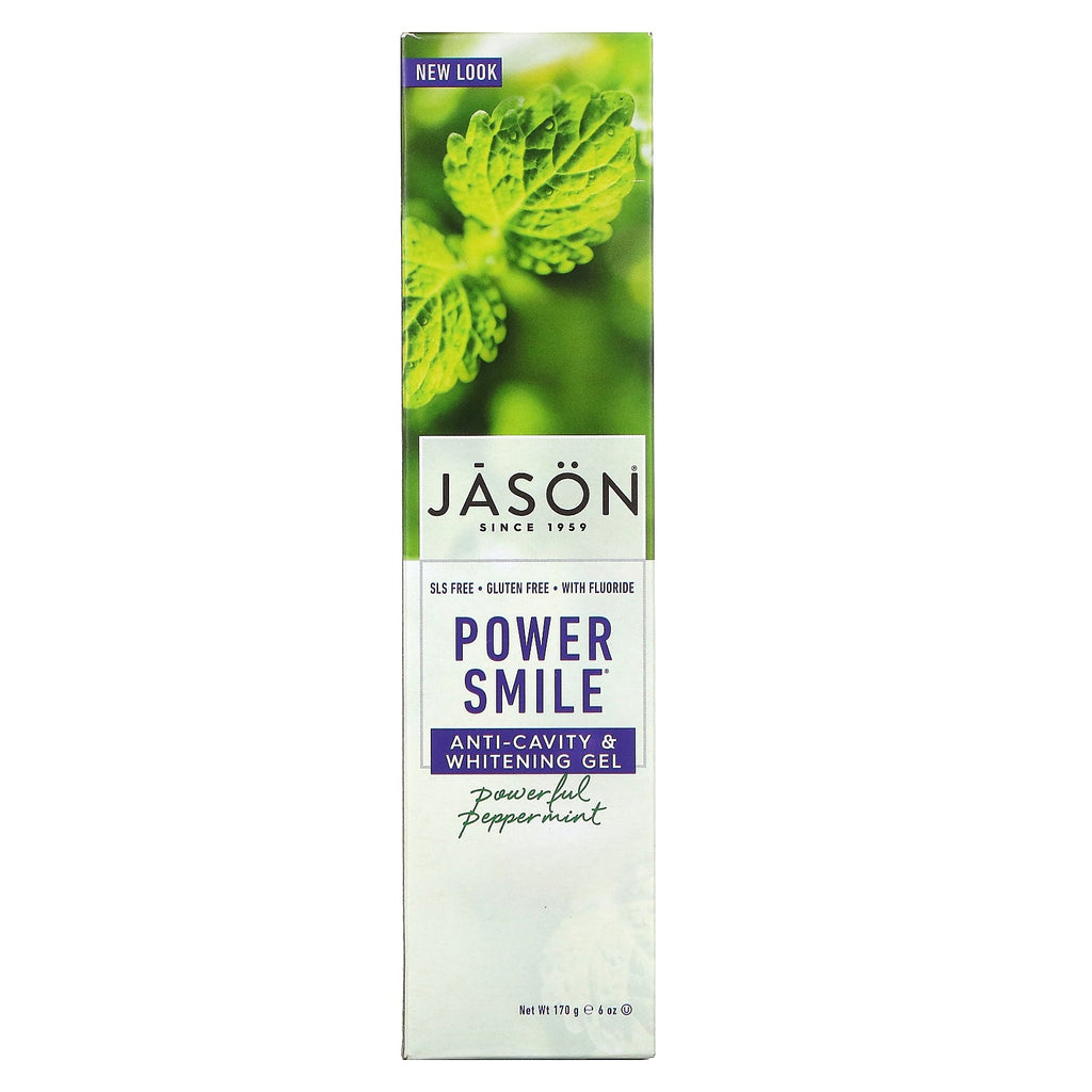 Jason Natural, PowerSmile, Anti-Cavity & Whitening Gel, Powerful Peppermint, 6 oz (170 g)