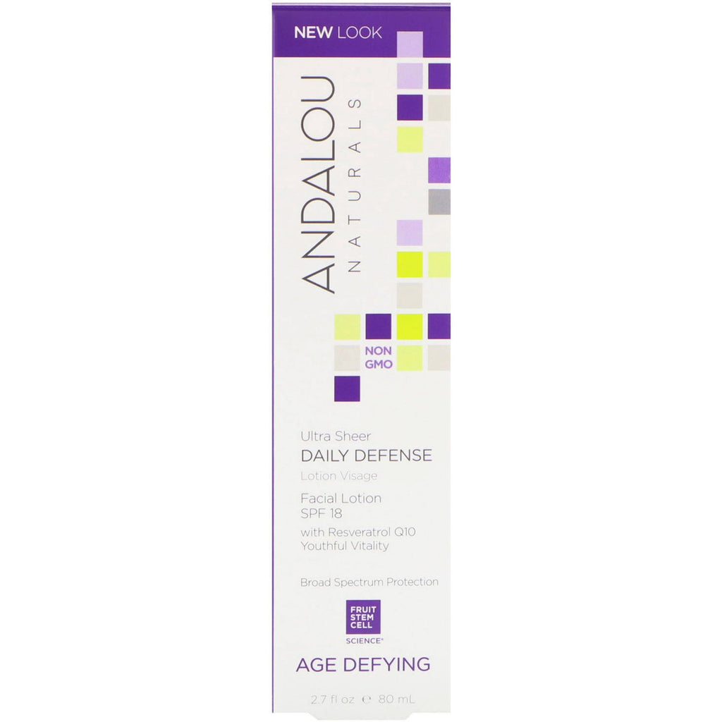 Andalou Naturals, Facial Lotion, Ultra Sheer Daily Defense, SPF 18, Age Defying, 2.7 fl oz (80 ml)