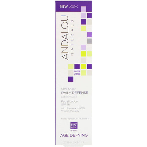 Andalou Naturals, Facial Lotion, Ultra Sheer Daily Defense, SPF 18, Age Defying, 2.7 fl oz (80 ml)