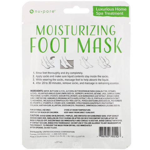 Nu-Pore, Moisturizing Foot Mask, 1 Pair