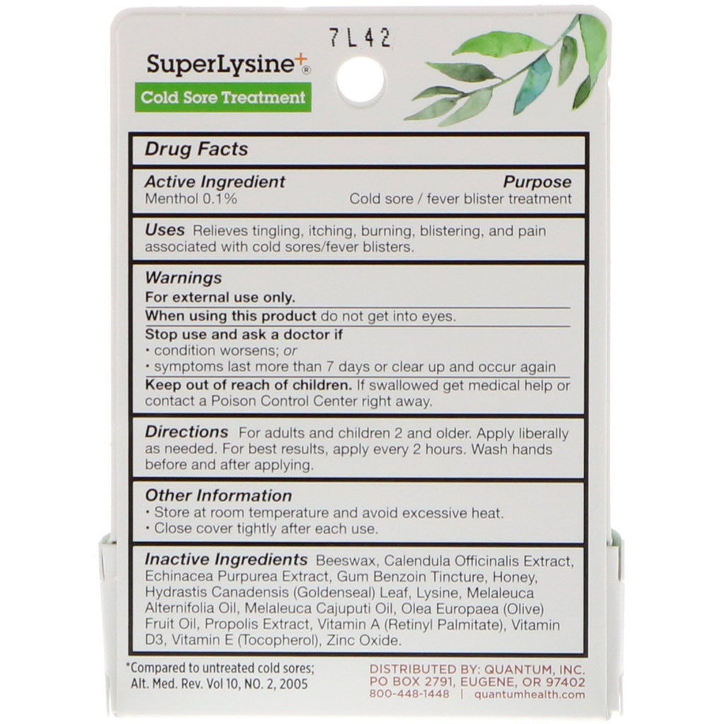 Quantum Health, Super Lysine+, Cold Sore Treatment, .25 oz (7 g)