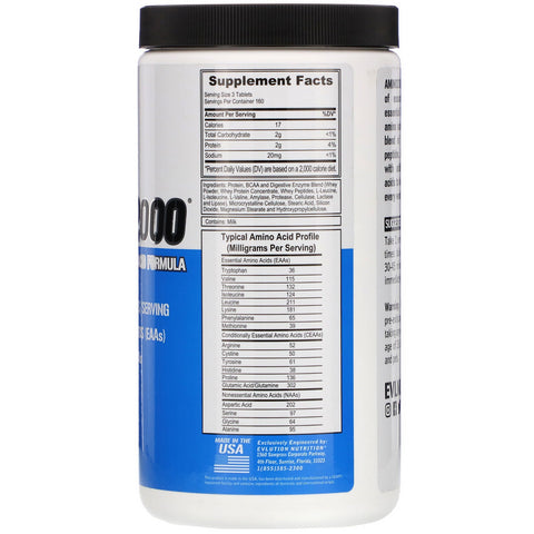 EVLution Nutrition, AMINO2000, Full Spectrum Amino Acid Formula, 480 Tablets