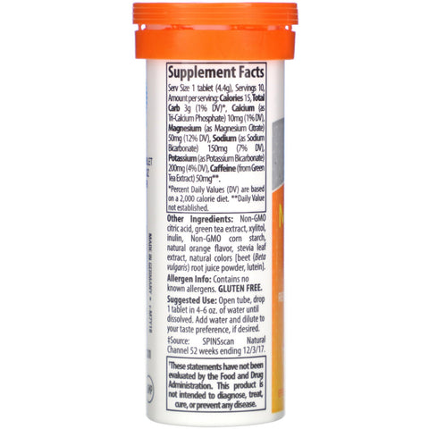 Trace Minerals Research, Max Hydrate Energy, Effervescent Tablets, Orange, 1.55 oz (44 g)