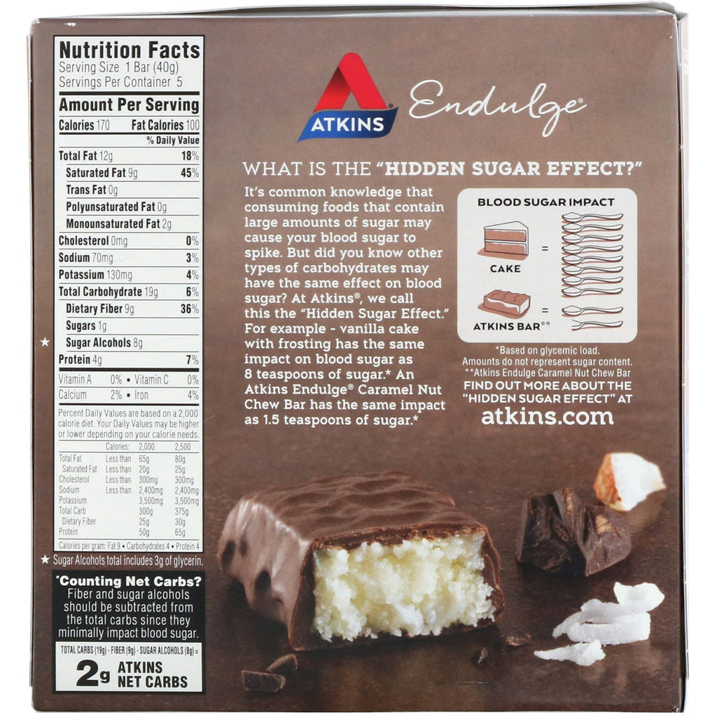 Atkins, Endulge, Chocolate Coconut Bar, 5 Bars, 1.41 oz (40 g) Each