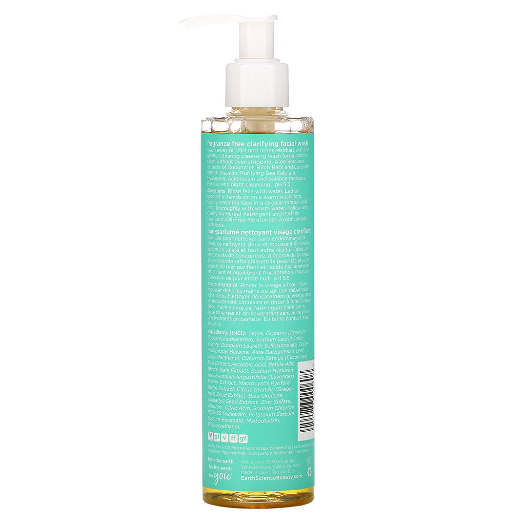 Earth Science, Clarifying Facial Wash,  Oily & Combination Skin Types, Fragrance Free, 8 fl oz (237 ml)