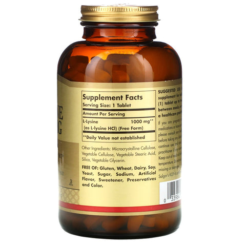 Solgar, L-Lysine, Free Form, 1,000 mg, 250 Tablets
