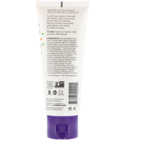 Andalou Naturals, A Path of Light, Shea Butter + Cocoa Butter Hand Cream, Lavender, 3.4 fl oz (100 ml)