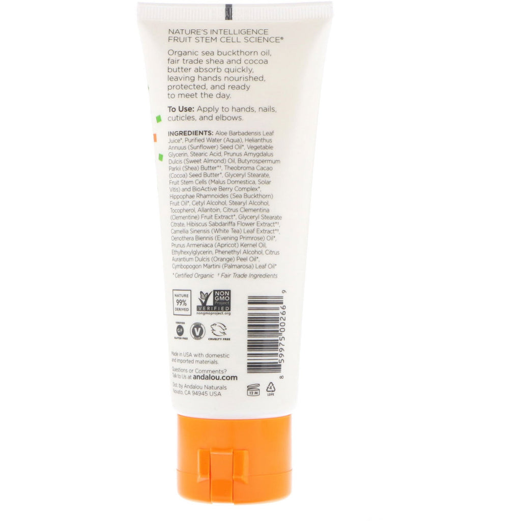 Andalou Naturals, A Path of Light, Shea Butter + Cocoa Butter Hand Cream, Clementine, 3.4 fl oz (100 ml)