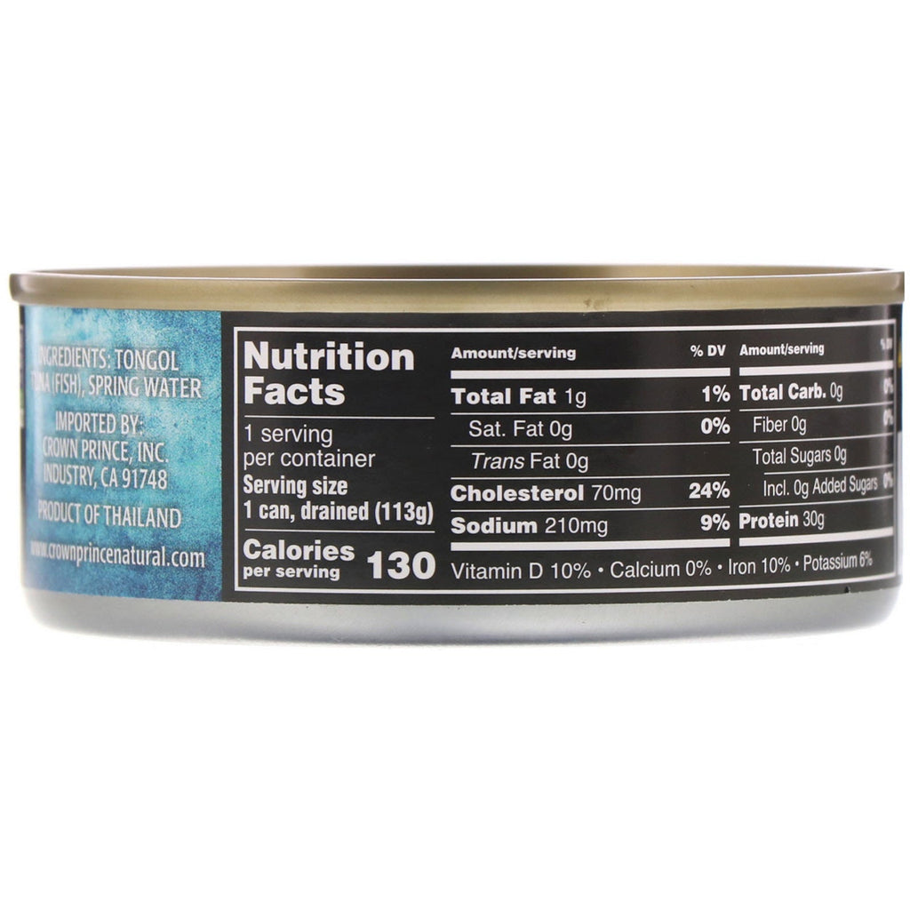 Crown Prince Natural, Tongol Tuna, Chunk Light - No Salt Added, In Spring Water, 5 oz (142 g)