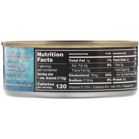 Crown Prince Natural, Tongol Tuna, Chunk Light - No Salt Added, In Spring Water, 5 oz (142 g)