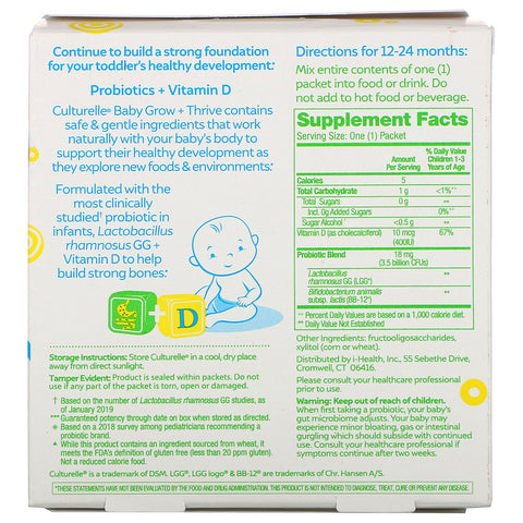 Culturelle, Probiotics, Baby, Grow + Thrive, Probiotics + Vitamin D Packets, 12-24 Months, Unflavored, 30 Single Serve Packets