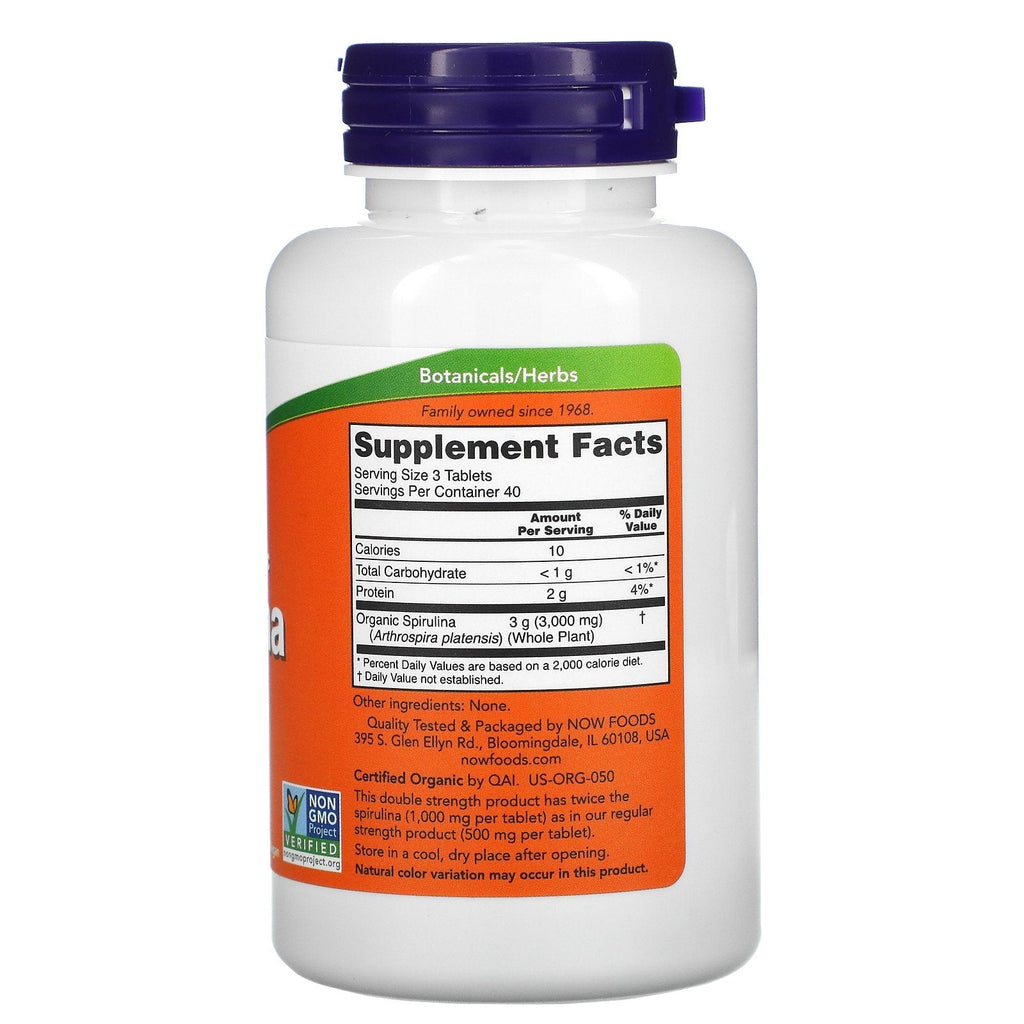 Now Foods, Certified , Spirulina, 1,000 mg, 120 Tablets