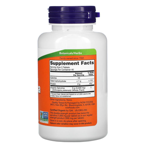 Now Foods, Certified , Spirulina, 1,000 mg, 120 Tablets