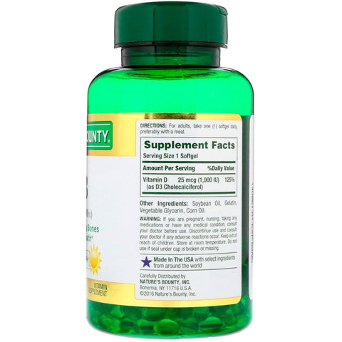 Nature's Bounty, D3, 25 mcg (1000 IU), 250 Rapid Release Softgels