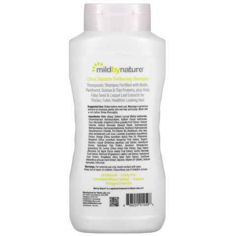 Mild By Nature, Thickening B-Complex + Biotin Shampoo by Madre Labs, No Sulfates, Citrus Squeeze, 16 fl oz (473 ml)