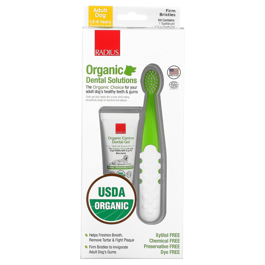 RADIUS, Organic Dental Solutions, Dental Gel, Toothbrush, 1 Toothbrush + .8 oz Gel