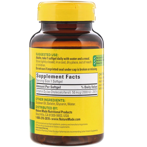 Nature Made, Vitamin D3, 50 mcg, 250 Softgels