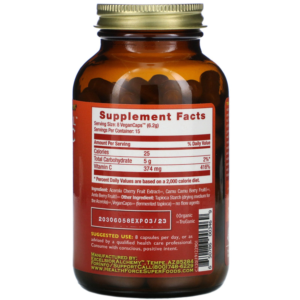 HealthForce Superfoods, Truly Natural Vitamin C, 120 Vegan Caps