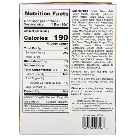 Pure Protein, Lemon Cake Bar, 6 Bars, 1.76 oz (50 g) Each