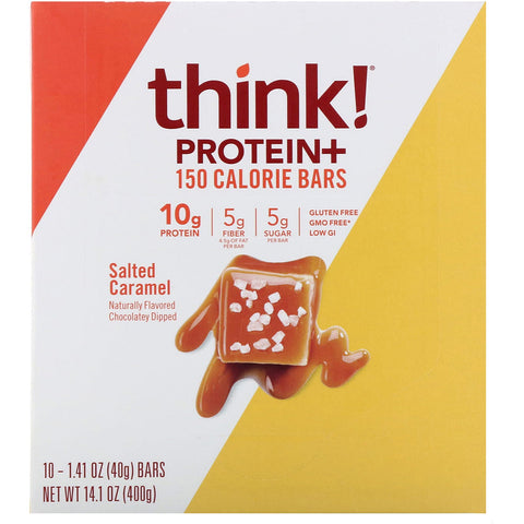 ThinkThin, Protein+ 150 Calorie Bars, Salted Caramel, 10 Bars, 1.41 oz (40 g) Each