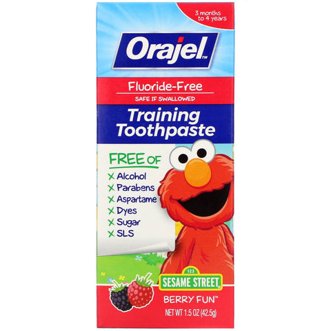 Orajel, Elmo Training Toothpaste, Fluoride-Free, 3 Months to 4 Years, Berry Fun, 1.5 oz (42.5 g)