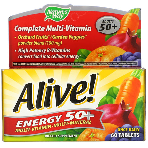 Nature's Way, Alive! Energy 50+, Multi-Vitamin-Multi-Mineral, Adults 50+, 60 Tablets