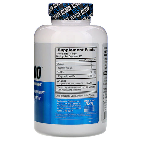 EVLution Nutrition, CLA1000, Stimulant Free Weight Management, 180 Softgels