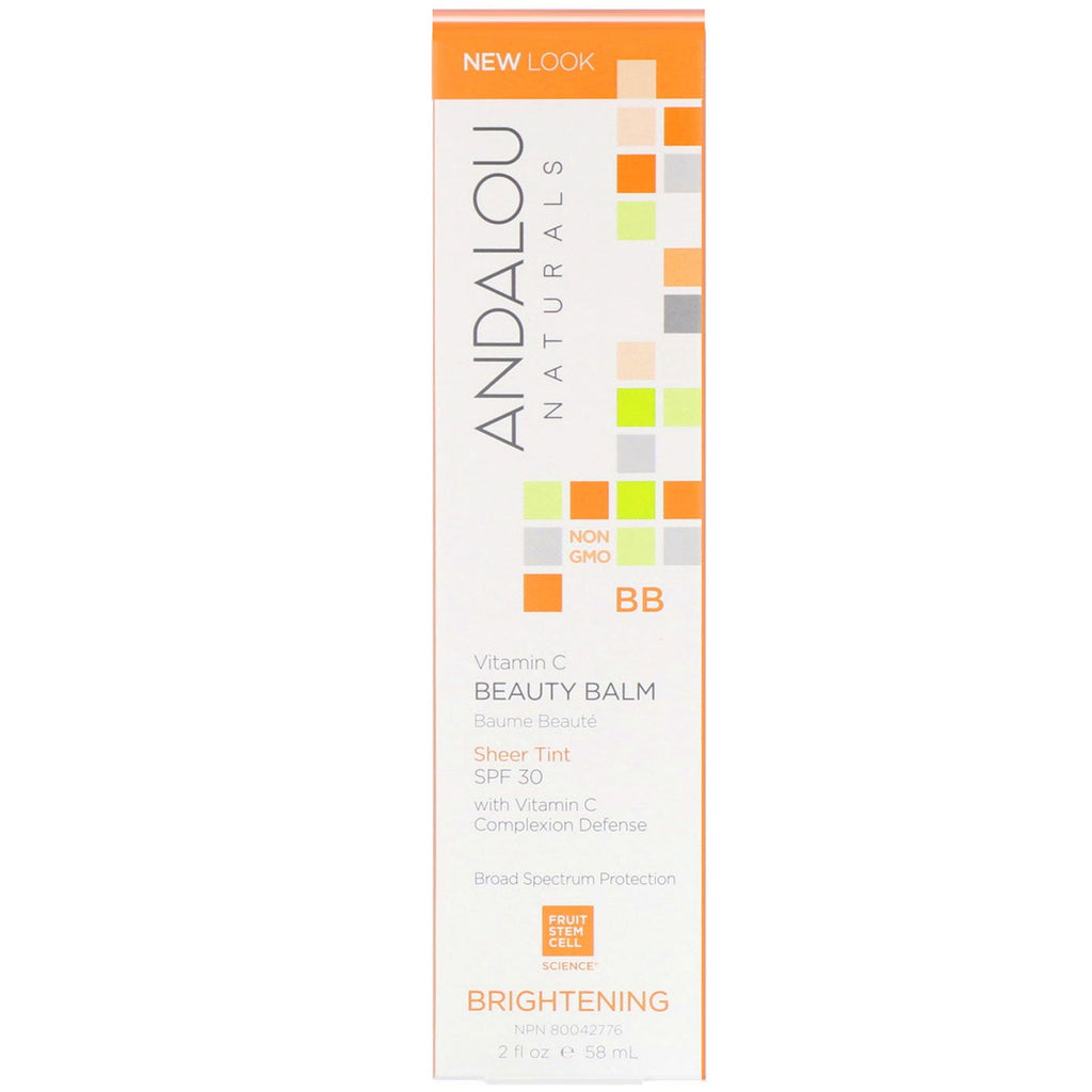 Andalou Naturals, BB Vitamin C Beauty Balm, Brightening, SPF 30, Sheer Tint, 2 fl oz (58 ml)