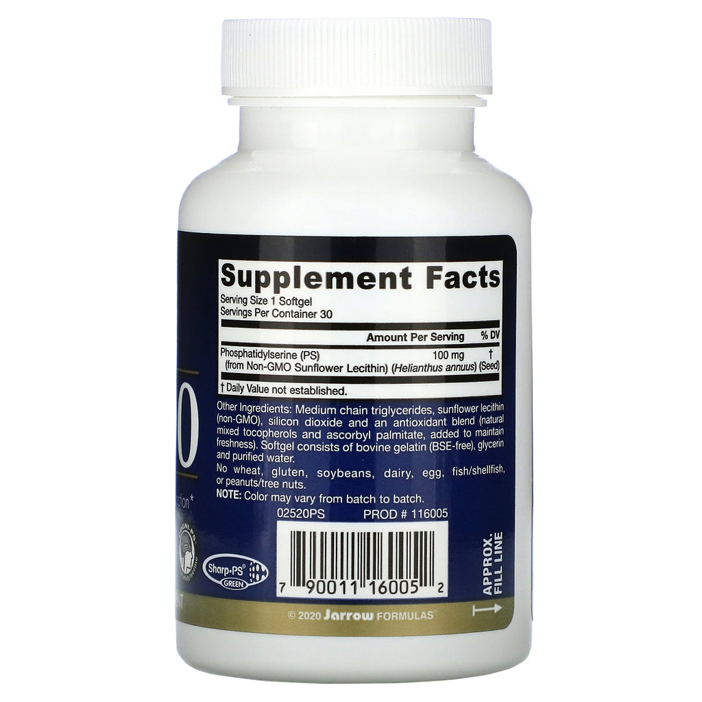 Jarrow Formulas, PS 100, Phosphatidylserine, 100 mg, 30 Softgels