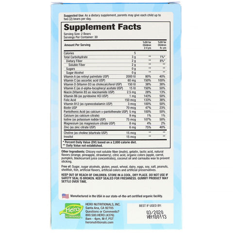 Hero Nutritional Products, Yummi Bears, Complete Multi, Sugar Free, Natural Strawberry, Orange and Pineapple Flavors, 60 Yummi Bears