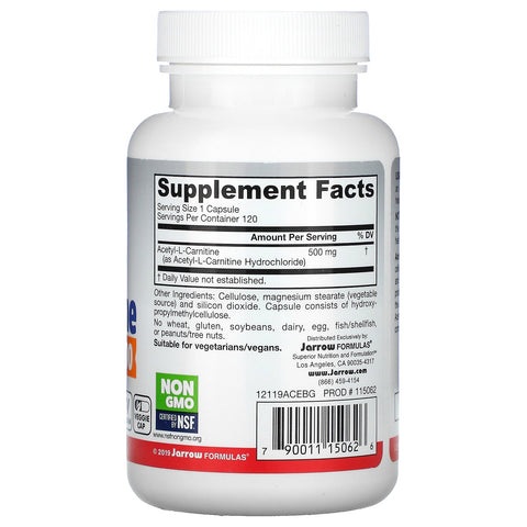 Jarrow Formulas, Acetyl L-Carnitine, 500 mg, 120 Veggie Caps