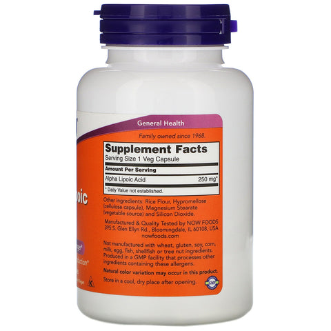 Now Foods, Alpha Lipoic Acid, 250 mg, 120 Veg Capsules