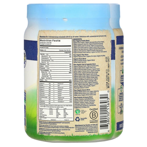 Garden of Life, RAW  Meal, Shake & Meal Replacement, Vanilla, 1 lb 1 oz (484 g)