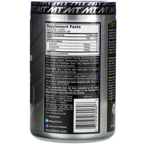Muscletech, Platinum 100% BCAA 8:1:1, 1,000 mg, 200 Caplets