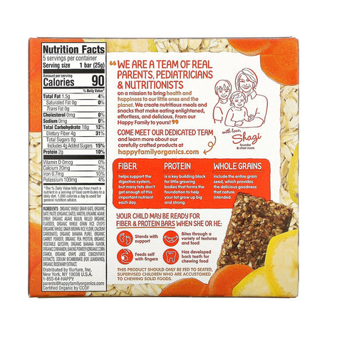 Happy Family s, HappyTot, Fiber & Protein Gluten Free Oat Bar,  Bananas & Carrots, 5 Bars, 0.88 oz (25 g) Each