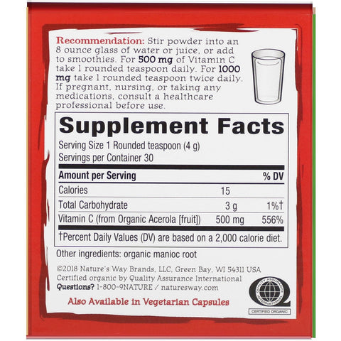 Nature's Way, Alive!, Fruit Source, Vitamin C, Drink Mix Powder,  Acerola Fruit , 4.23 oz (120 g)