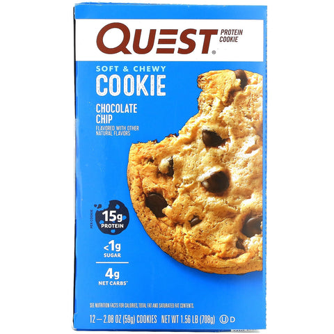 Quest Nutrition, Protein Cookie, Chocolate Chip, 12 Pack, 2.08 oz (59 g) Each