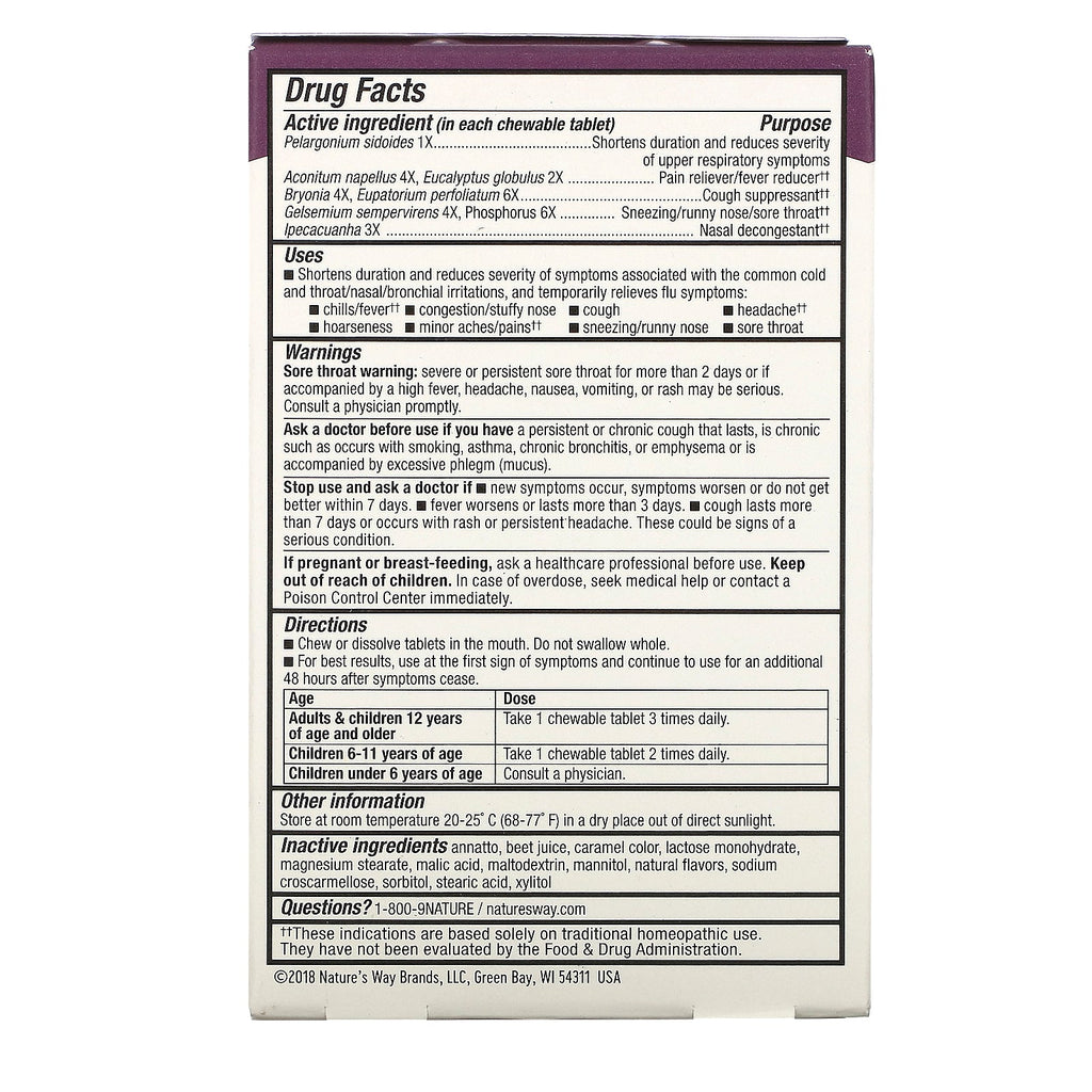 Nature's Way, Umcka, Cold + Flu, Berry, 20 Chewable Tablets