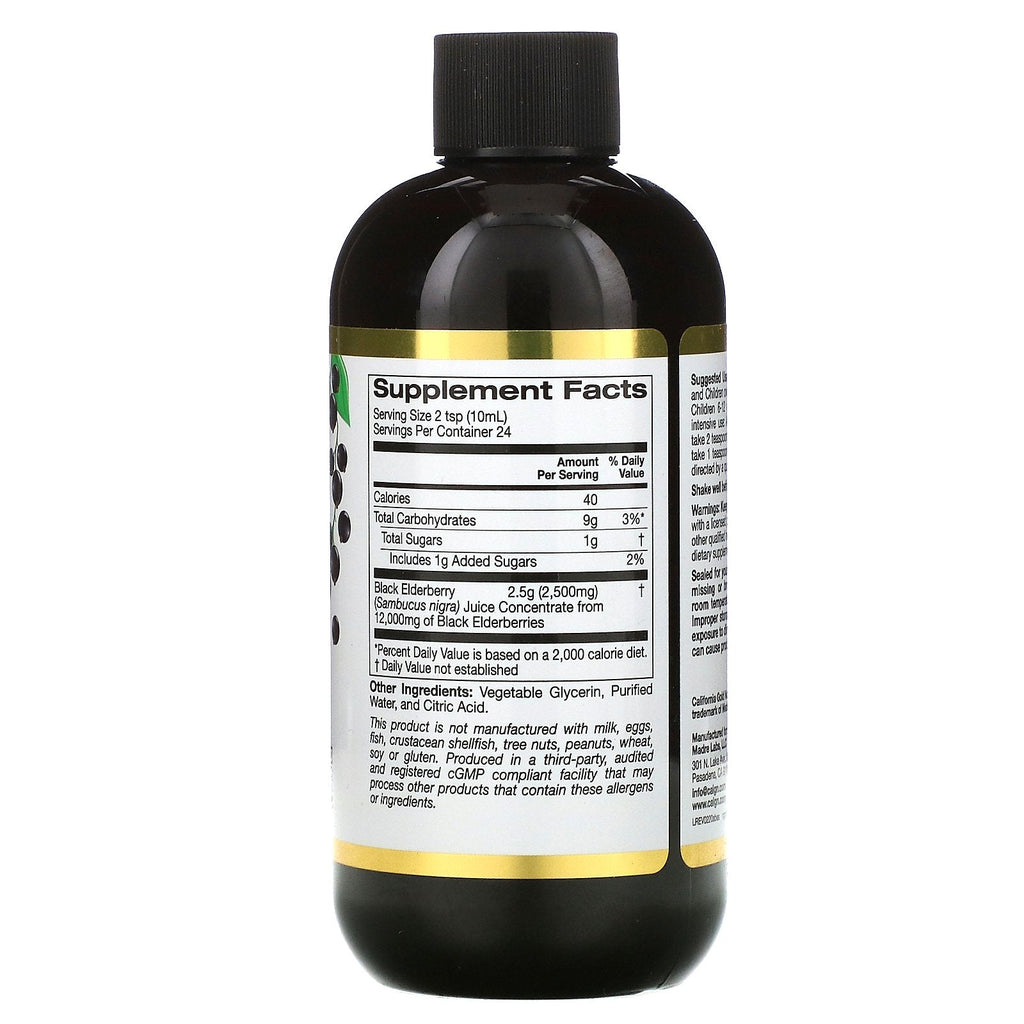 California Gold Nutrition, Sambucus European Black Elderberry Syrup, 2,500 mg, 8 fl oz (240 ml)