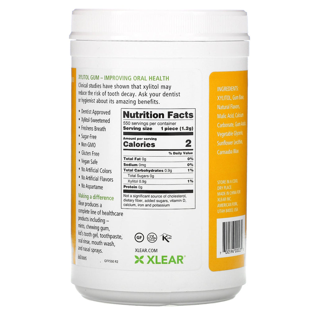 Xlear, Spry, Tyggegummi, Naturlig Frugt, Sukkerfri, 550 stk.