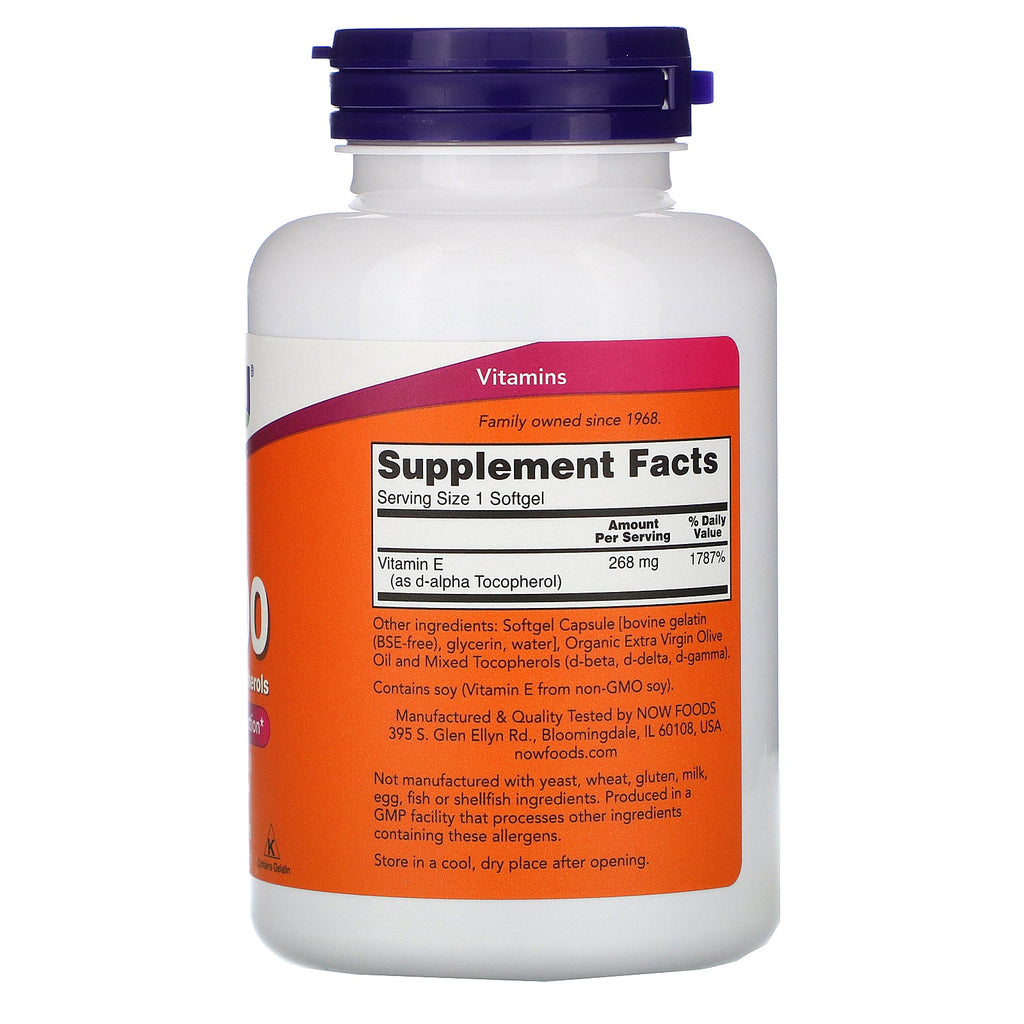 Now Foods, E-400 with Mixed Tocopherols, 268 mg (400 IU), 250 Softgels