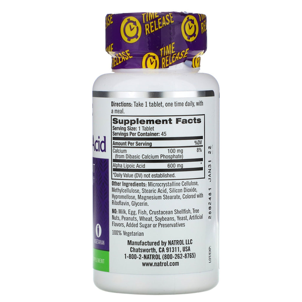 Natrol, Alpha Lipoic Acid, Time Release, 600 mg, 45 Tablets