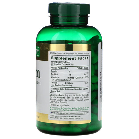 Nature's Bounty, Calcium Plus Vitamin D3, 1,200 mg, 220 Rapid Release Softgels