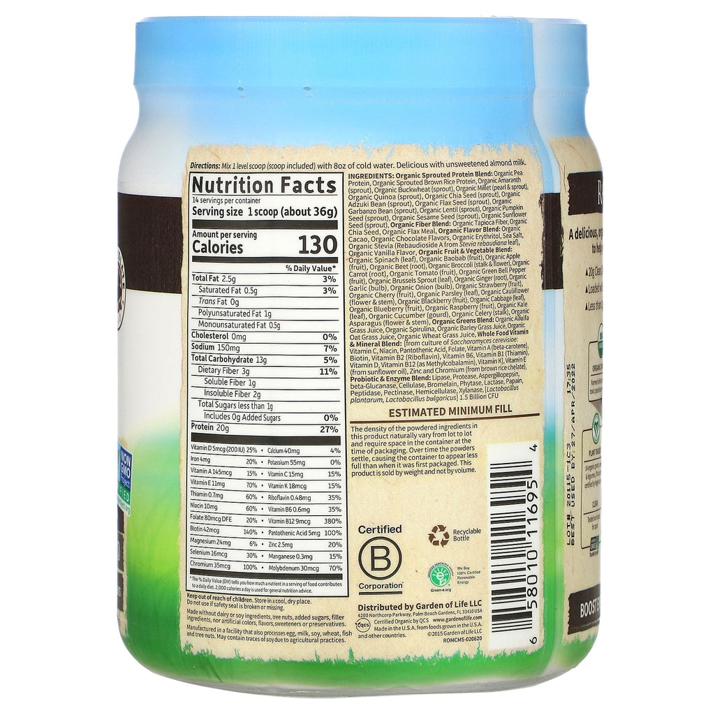 Garden of Life, RAW  Meal, Shake & Meal Replacement, Chocolate Cacao, 1 lb 2 oz (509 g)