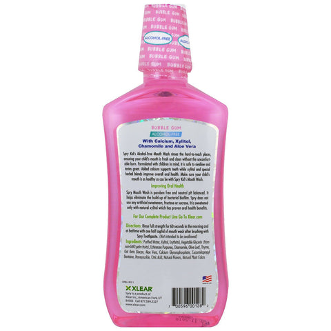 Xlear, Kid's Spry Mouth Wash, Enamel Support, Alcohol-Free, Natural Bubble Gum, 16 fl oz (473 ml)